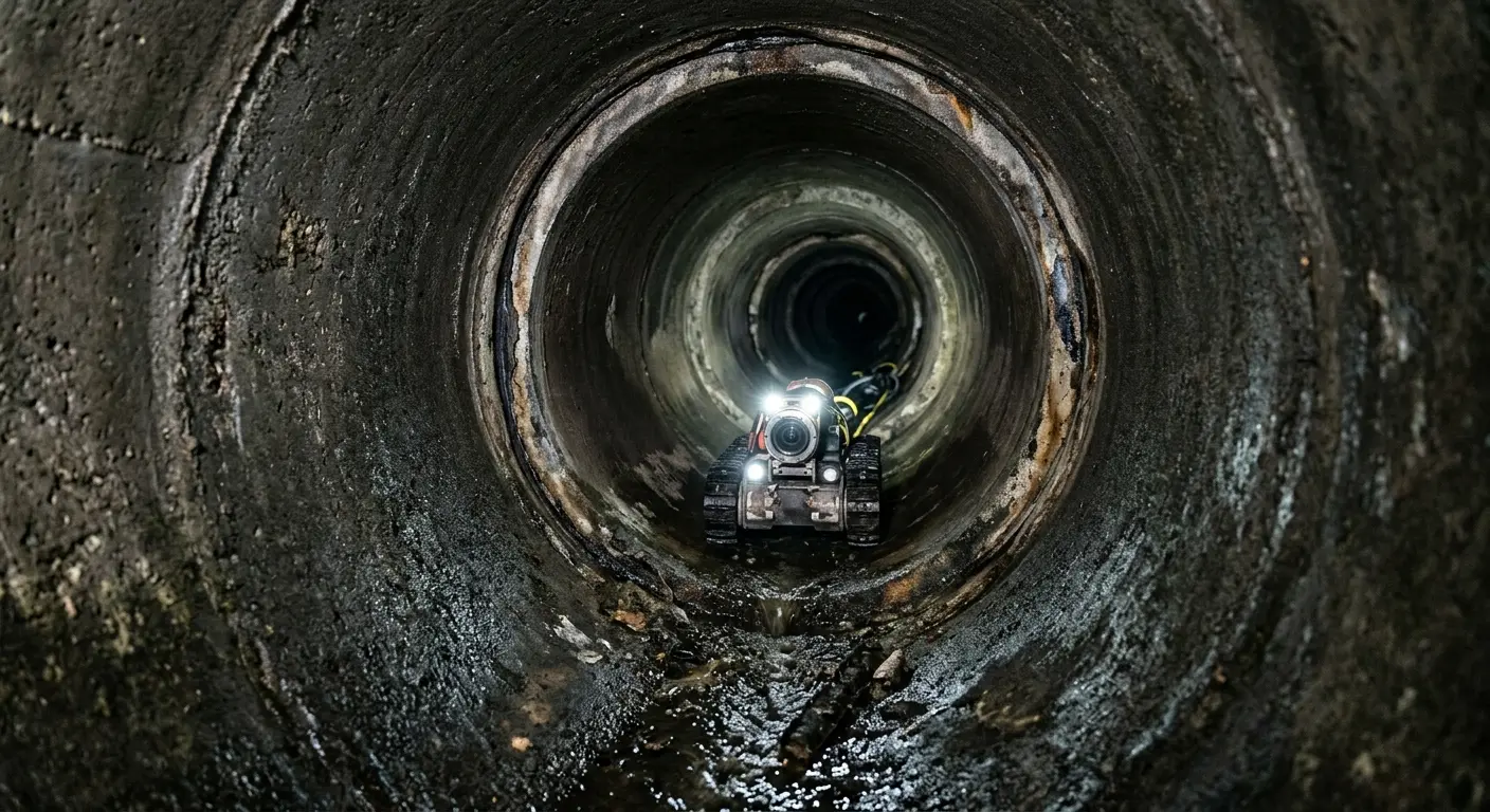 Robotic sewer camera inspecting pipe interior for Sewer Line Cleaning in San Martin