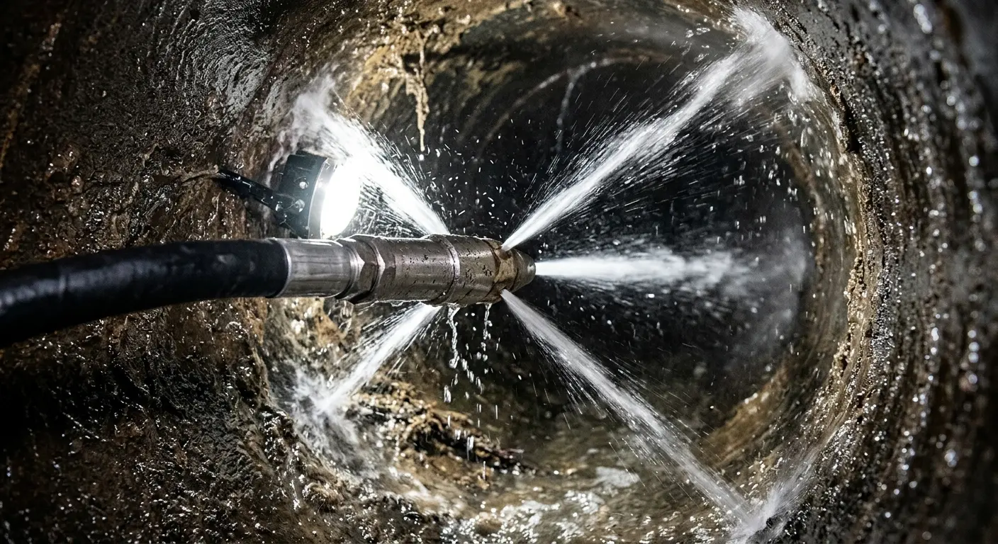 High-pressure hydro jetting nozzle cleaning sewer pipe for Storm Drain Cleaning in San Martin